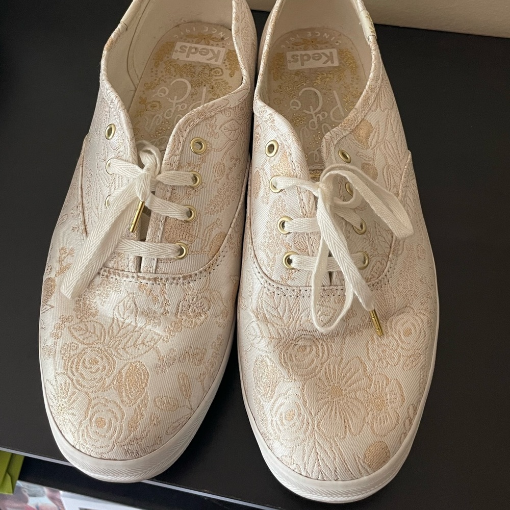 Ivory and Gold Keds x Rifle Paper Co Sneakers